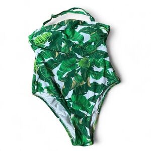 Love & Sports Womens XS Green Tropical Palm Leaf One Piece Swimsuit LS2890TR